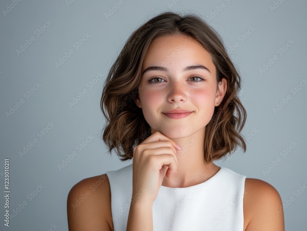 portrait of a young woman with a thoughtful expression portrait of a young woman with a thoughtful expression
