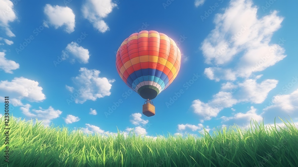 Naklejka premium Hot Air Balloon Soaring in a Vibrant Sky