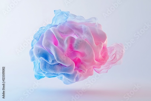 Creative digital brain made pink and blue gradients over white space