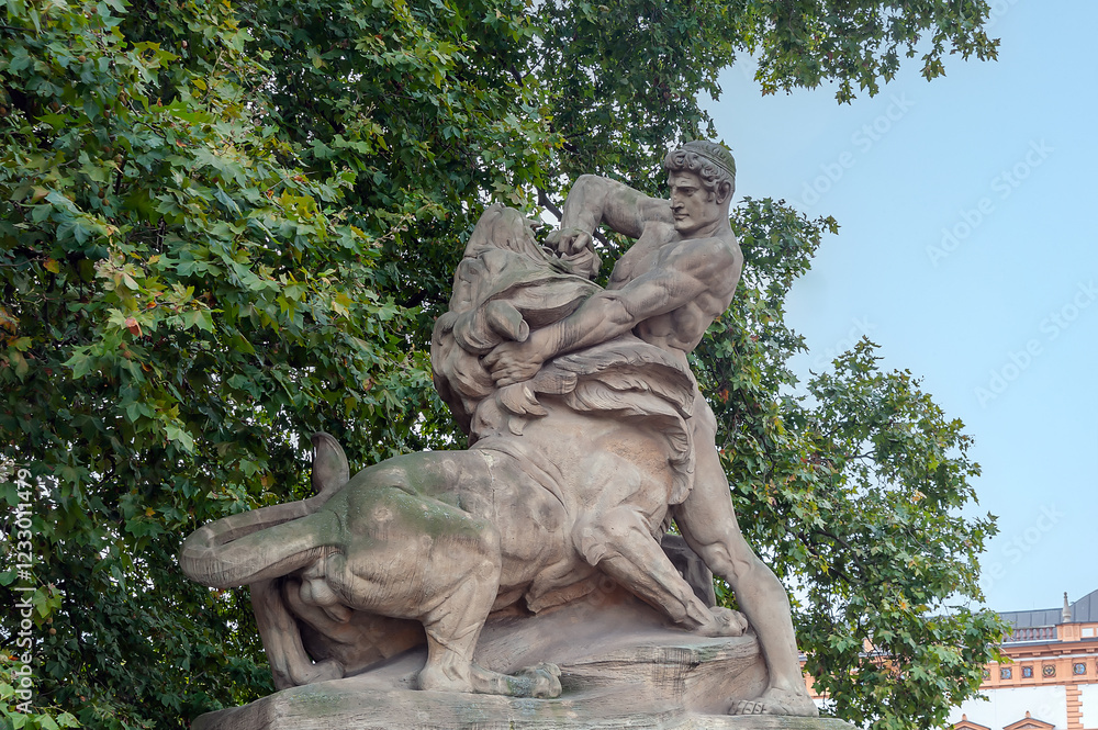 Statue of Heracles slaying the Nemean lion in Wroclaw Poland Statue of Heracles slaying the Nemean lion in Wroclaw Poland