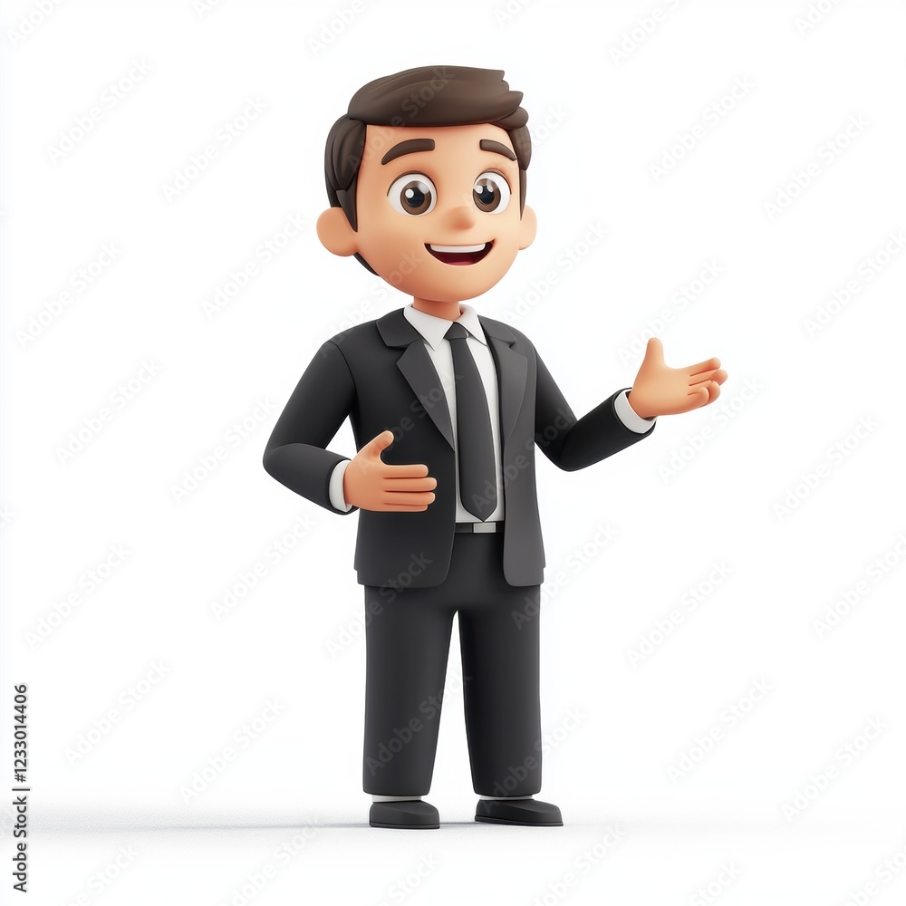 Businessman in a formal suit giving a presentation, isolated on a clean white background Businessman in a formal suit giving a presentation, isolated on a clean white background