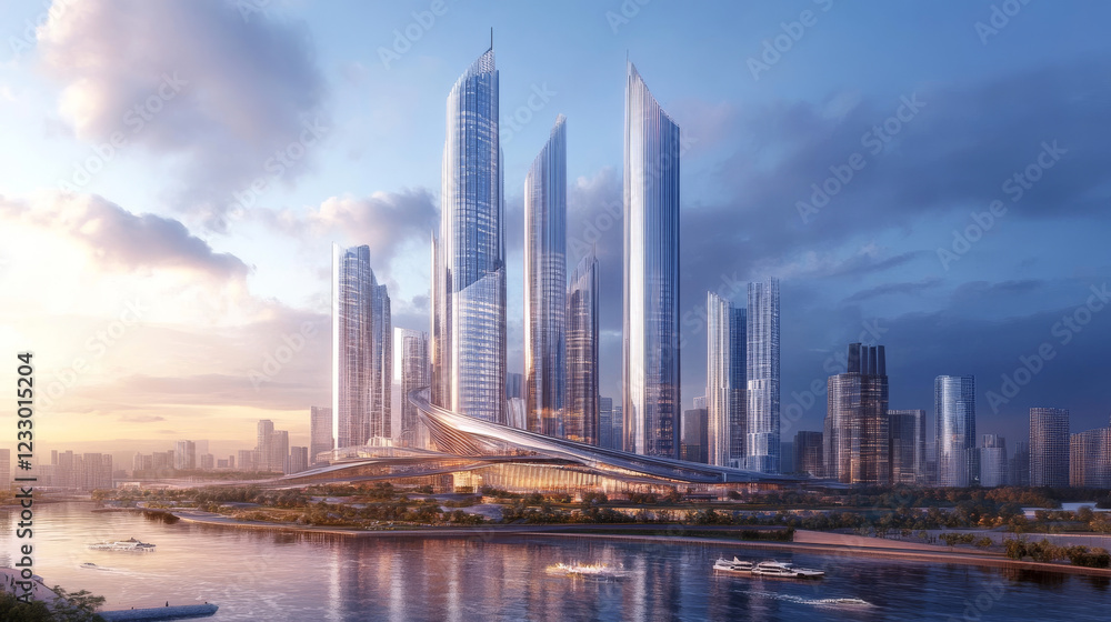 Obraz premium Abstract city scape sky line 3d render illustration