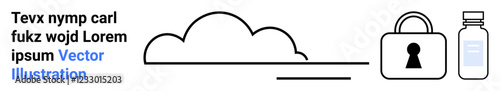 Cloud icon, lock with keyhole, and bottle symbolizing security, storage, and protection. Ideal for technology, data security, cloud services, online storage cyber safety privacy protection