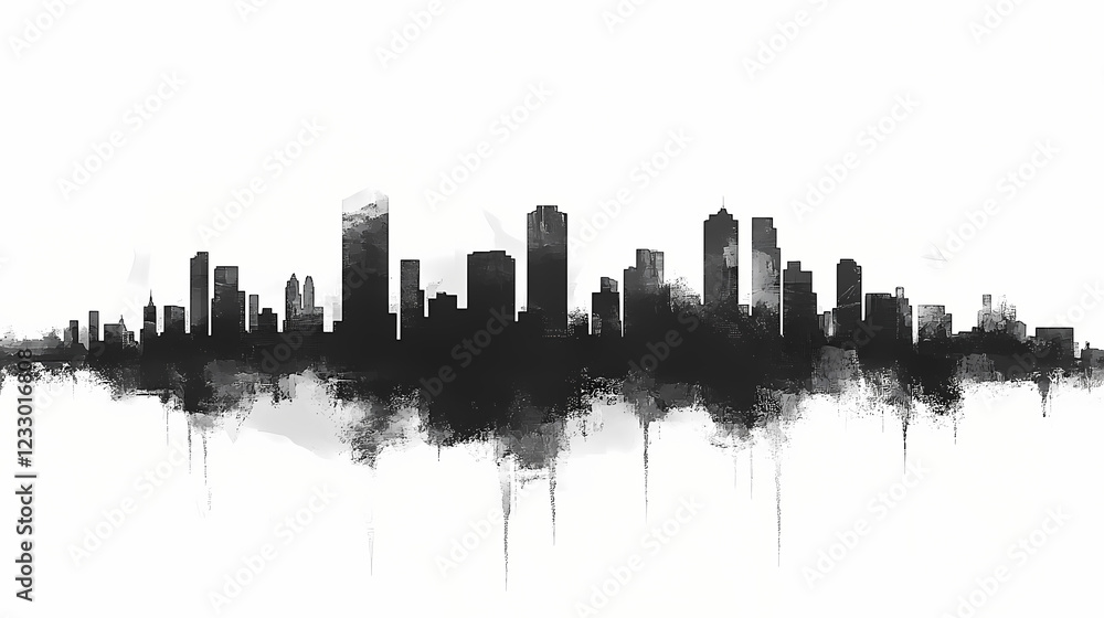 Abstract cityscape skyline black and white art. Shaded Horizon. Illustration Abstract cityscape skyline black and white art. Shaded Horizon. Illustration