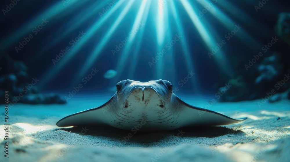 Naklejka premium Stingray ocean seabed sunlight marine life aquarium