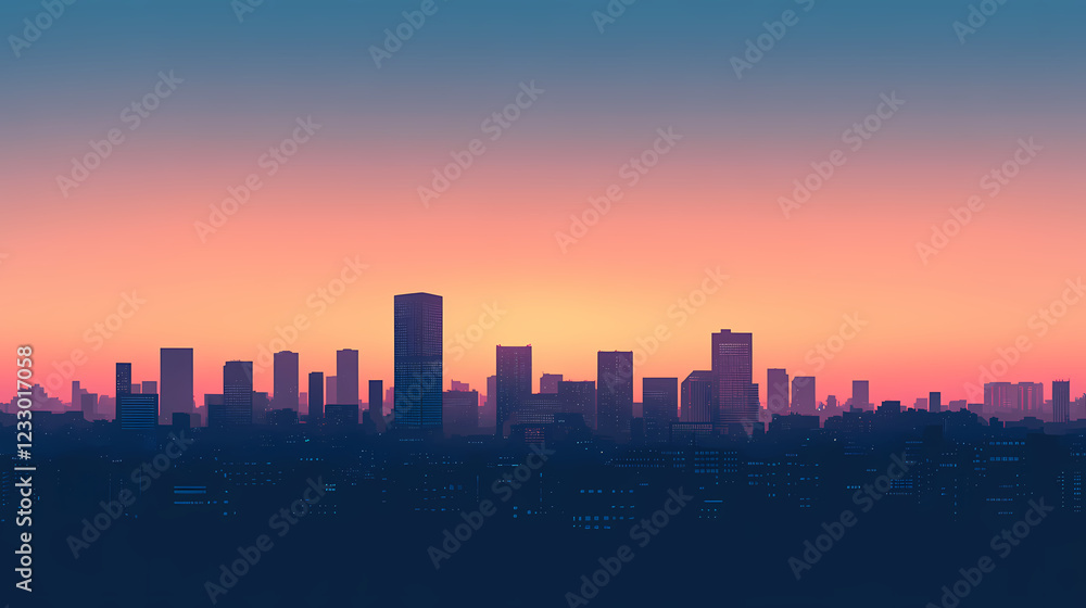 Abstract silhouette of a city skyline during twilight with muted tones and soft gradients. Shaded Horizon. Illustration Abstract silhouette of a city skyline during twilight with muted tones and soft gradients. Shaded Horizon. Illustration