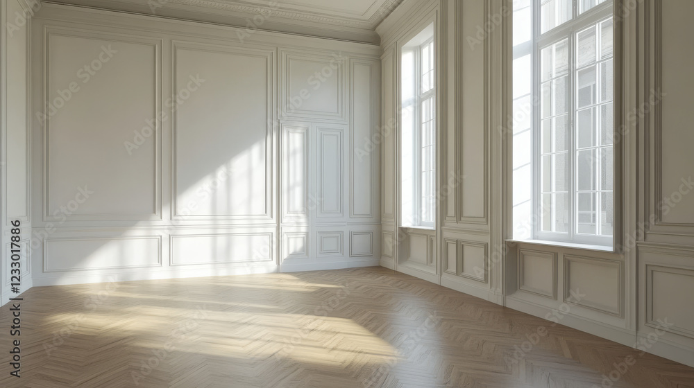 Fototapeta premium empty room with white walls and wooden floor interior 3d rendering illustration 360 equirectangular panorama