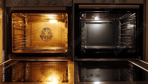 Clean oven comparison showing spotless results against a previously dirty interior