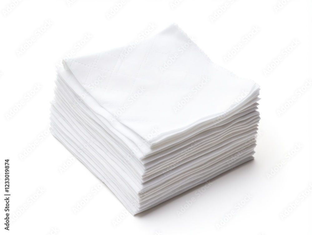 Pile of White Paper Napkins - Isolated on White for Food and Drink Use, Perfect for Blank Copy Space and Single Object Presentations Pile of White Paper Napkins - Isolated on White for Food and Drink Use, Perfect for Blank Copy Space and Single Object Presentations