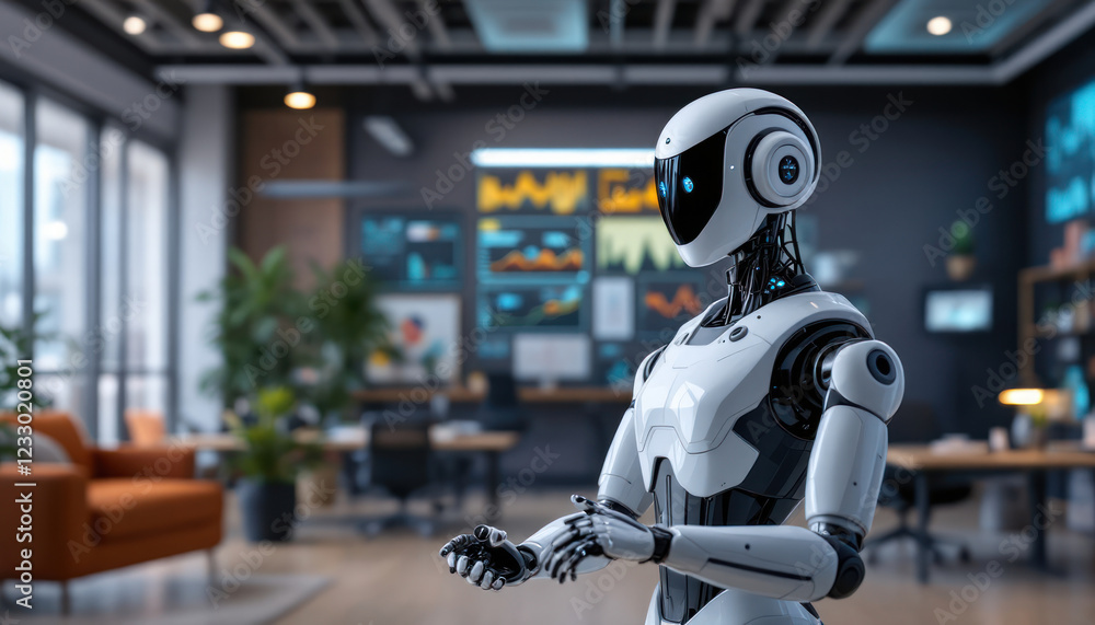 Futuristic Robot in Modern Office Setting