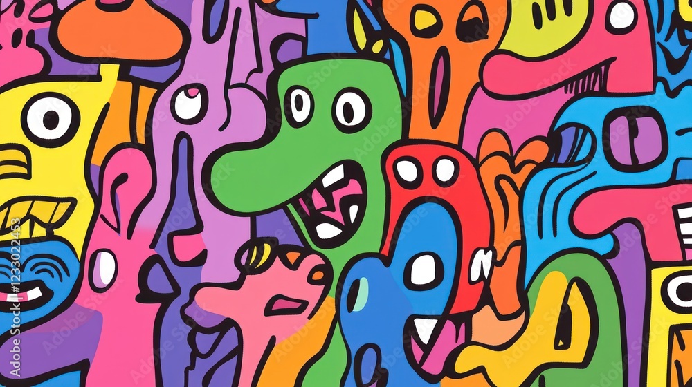 Obraz premium Colorful doodle monsters and creatures background.