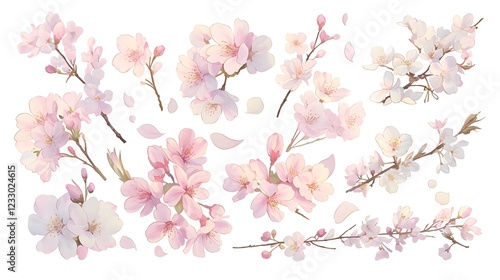 Wallpaper Mural Watercolor Pink Cherry Blossom Branch Floral Design, Spring, Nature, Illustration Torontodigital.ca