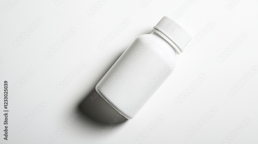 White Bottle Isolated on Light Background for Medical or Nutritional Use White Bottle Isolated on Light Background for Medical or Nutritional Use