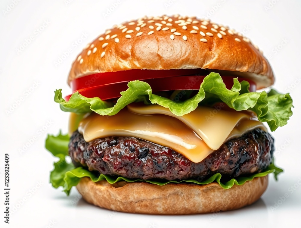 A delicious Mouth watering Hamburger with cheese. Template, Copy Space