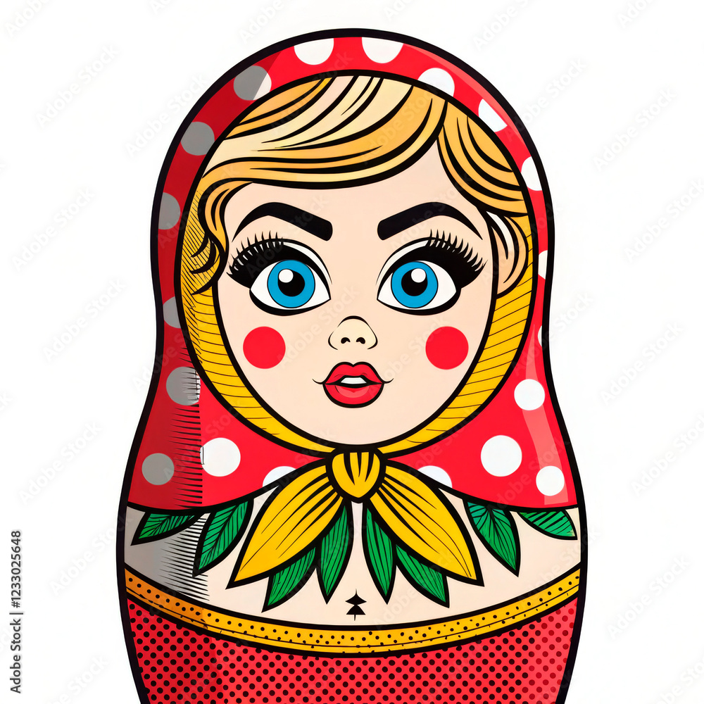 Colorful Pop Art Matryoshka Doll On White Background, Modern Russian Nesting Doll With Bold Patterns, Suitable For Cultural Promotions, Art Stores, Home Decor, Gifts, And Branding. Colorful Pop Art Matryoshka Doll On White Background, Modern Russian Nesting Doll With Bold Patterns, Suitable For Cultural Promotions, Art Stores, Home Decor, Gifts, And Branding.