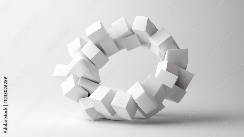 Obraz premium abstract white squares forming a ring swirl structure spiral illustration 3d render illustration