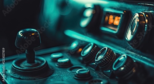 Manual transmission. Interior features of the car. Car's gearbox. Subtle lighting. Abstract viewpoint