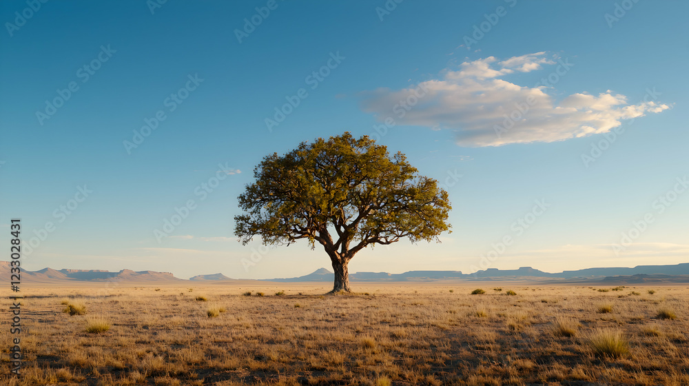 Lone tree desert landscape, sunset, peaceful Lone tree desert landscape, sunset, peaceful
