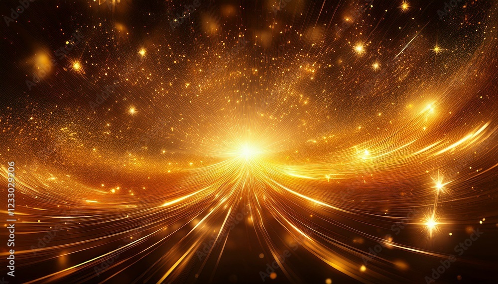 Fototapeta premium sparkling gold orange light energy glitter firework universe unveiled symphony of light and color