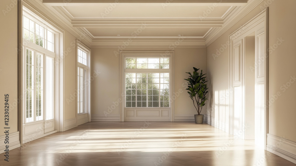 Obraz premium Empty white big living room interior 3d architecture rendering interior illustration