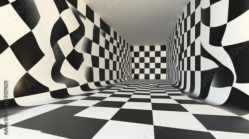 Fototapeta Naklejka Na Ścianę i Meble -  abstract empty cube wall room with black and white geometric shape walls 3d render illustration