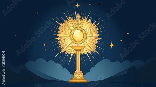 Elegant Gold Monstrance Communion Flat Vector Illustration for Religious Designs and Celebratory Events