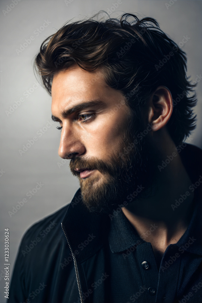 Profile of a man with a beard looking thoughtfully Profile of a man with a beard looking thoughtfully