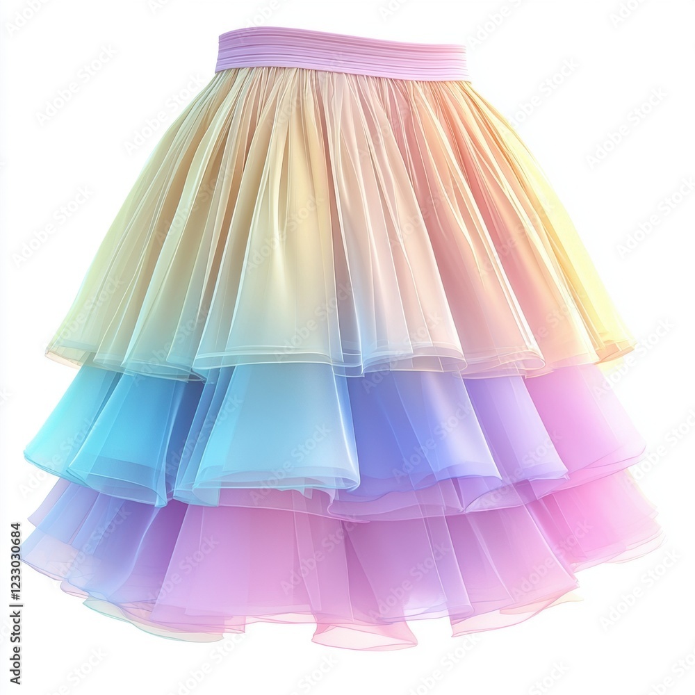 Layered tulle skirt in soft pastel shades, placed on a bright white background Layered tulle skirt in soft pastel shades, placed on a bright white background