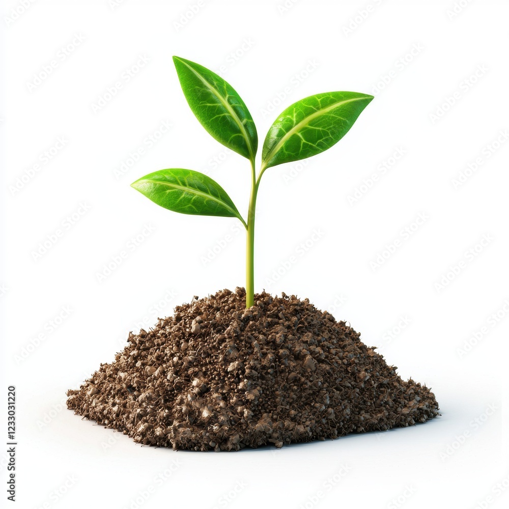 Little sprouts growing in rich soil, symbolizing new beginnings, centered on a clean white background Little sprouts growing in rich soil, symbolizing new beginnings, centered on a clean white background