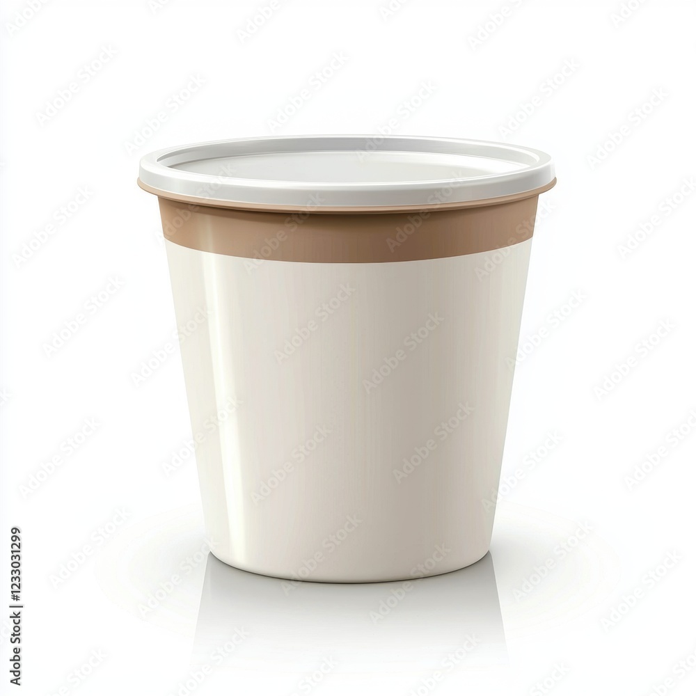 Plastic yogurt cup mockup with a blank foil lid, placed on a bright white background Plastic yogurt cup mockup with a blank foil lid, placed on a bright white background