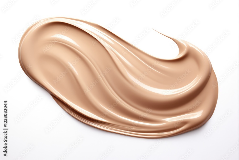 Fototapeta premium Realistic Brown BB Cream Texture for FlawlessMakeup. Closeup Sample of Cosmetic Concealer with Moisturizing Tone on White Background