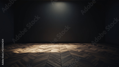 Fototapeta Naklejka Na Ścianę i Meble -  empty room with black wall and wood floor 3d render illustration