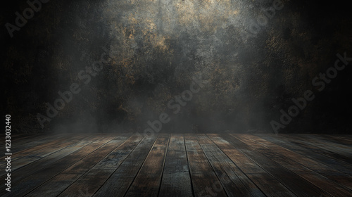 Fototapeta Naklejka Na Ścianę i Meble -  empty room with black wall and wood floor 3d render illustration