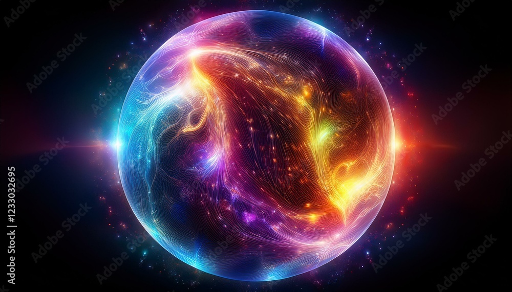 Obraz premium glowing colorful sphere light cosmic heartbeat pulsating light and energy in the universe the soul of the cosmos radiant sphere of energy and light transparent