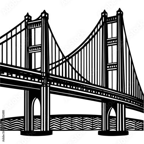 Verrazzano-Narrows Bridge California is one of the most famous bridges in the United States. Solid silhouette urban vector black and white PNG