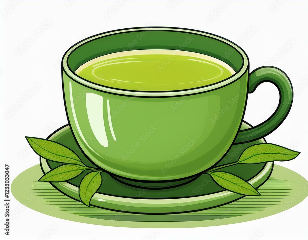 green cup with green tea illustration isolated on white background green cup with green tea illustration isolated on white background