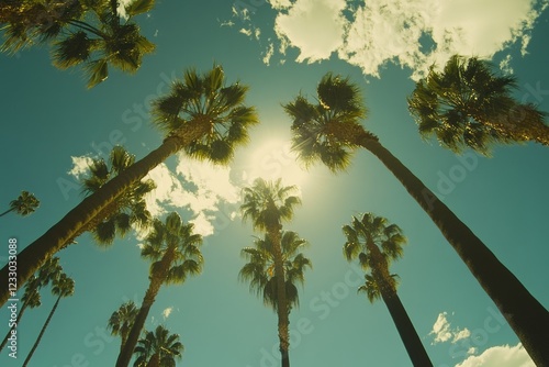 California Dreamin': Vintage-Lit Los Angeles Palm Trees Reaching for a Sunny Sky