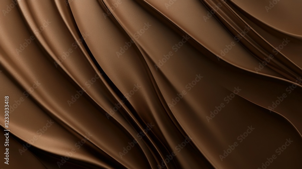 Abstract Brown Waves Background: Rich Chocolate-like Texture with Elegant Flowing Drapes, Ideal for Luxury Branding, Packaging Design, or Sophisticated Backgrounds, 3D Rendered