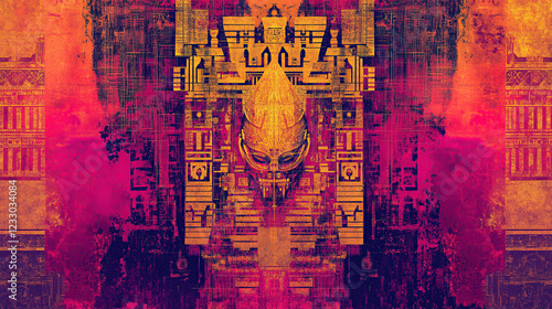 Wallpaper Mural Abstract Aztec Pattern with Digital Glitch Art Torontodigital.ca