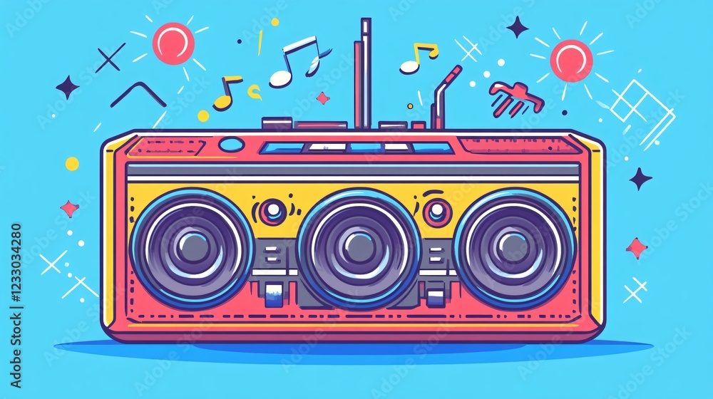 Fototapeta premium Modern Boombox Music Player Flat Vector Illustration for Graphic Designs