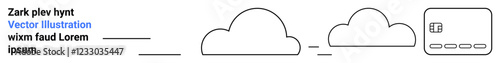 Simplified equation with text, two cloud symbols leading to an electronic device. Ideal for cloud computing, technology, data storage, digital transformation, online connectivity, cybersecurity