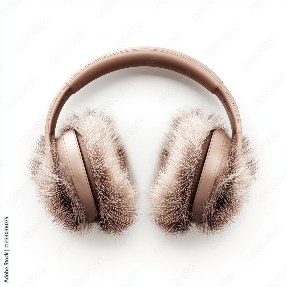 Stylish winter earmuffs with fluffy faux fur padding, centered on a clean white background Stylish winter earmuffs with fluffy faux fur padding, centered on a clean white background