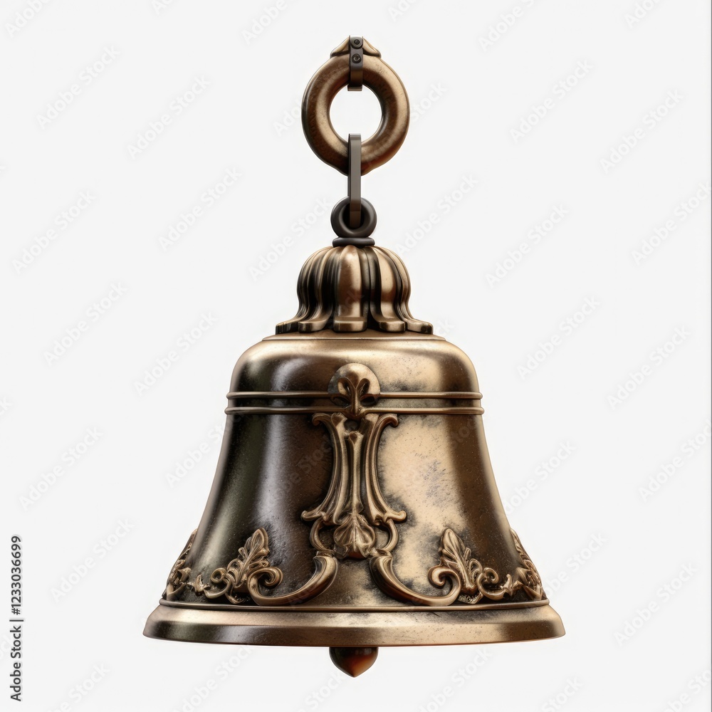 Shiny Bronze Bell Isolated on Light Background for Church Decoration Shiny Bronze Bell Isolated on Light Background for Church Decoration