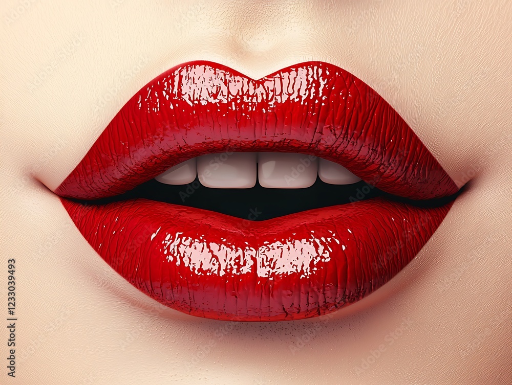 Fototapeta premium Red lips showing plump transformation lip filler injection result