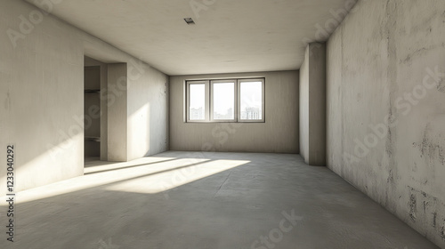 Empty room with concrete walls and floors 3d render illustration. 3D Illustration