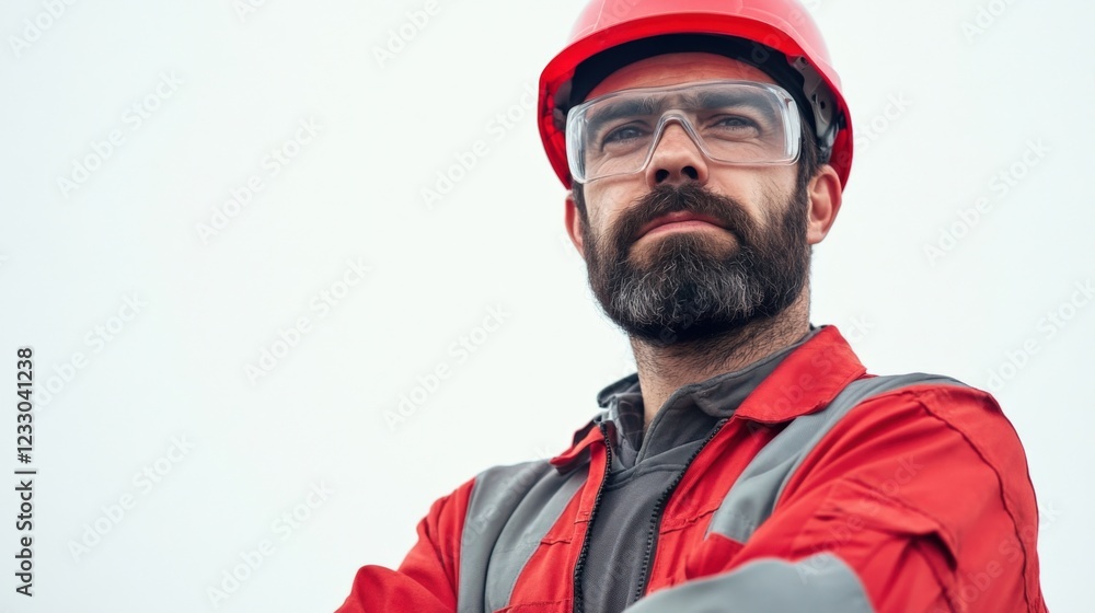 Fototapeta premium confident industrial worker wearing safety glasses and hard hat