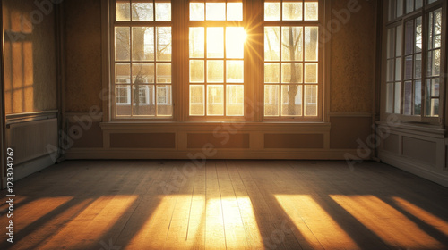 An Empty Room with a Large Window  Waiting for the Warm Sunlight to Fill the Space 3d render illustration. 3D Illustration