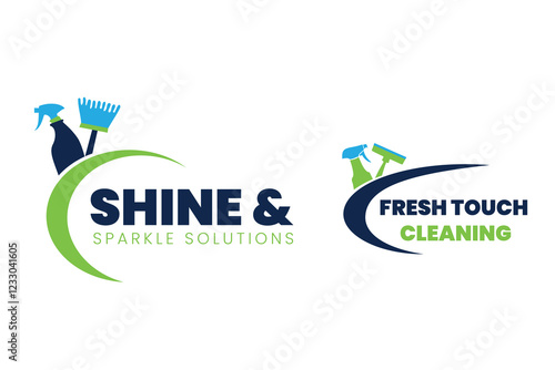 Cleaning service logos showcasing professional brand identity and design elements