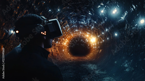 Fototapeta Naklejka Na Ścianę i Meble -  dark tunnel with lights 360 panorama vr environment map. 3D Illustration