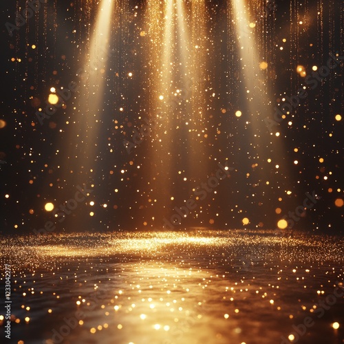 Wallpaper Mural A glowing golden stage with bright spotlights and glittering particles, evoking glamour, celebration, and cinematic beauty. Torontodigital.ca